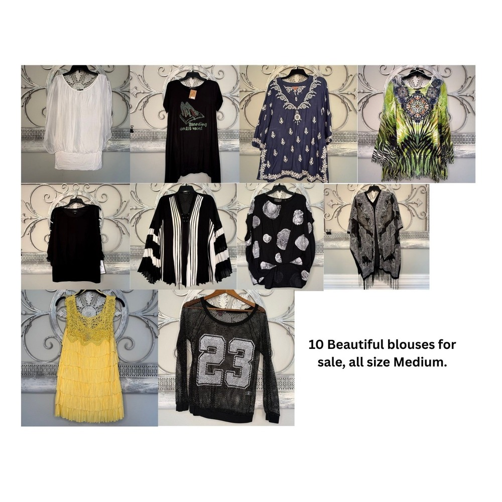Bundle of 10 Beautiful and Fun Women's Blouses All Size MED NWT/EUC